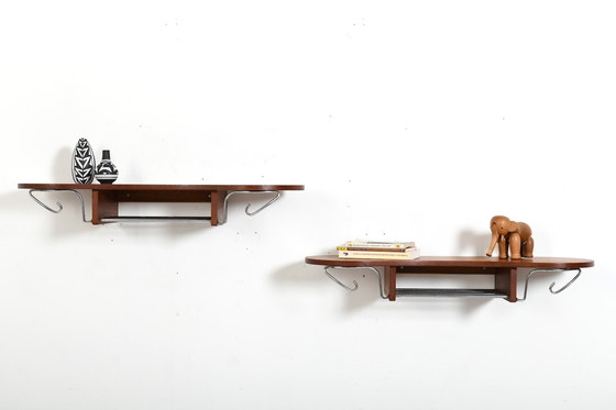 Image 1 of Pair of  Danish Coat Racks / Shelfes in Teak & Chrome