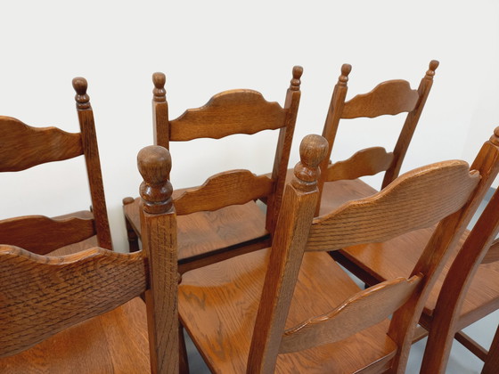 Image 1 of Suite Of 6 Vintage Brutalist 60's Oak Chairs
