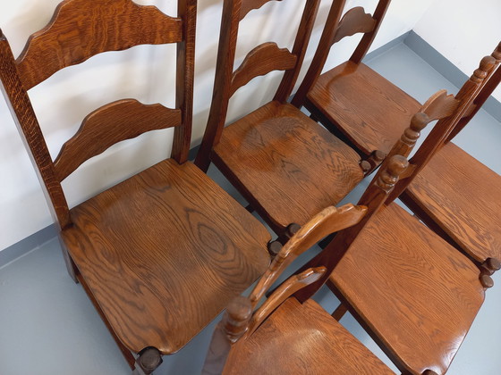 Image 1 of Suite Of 6 Vintage Brutalist 60's Oak Chairs