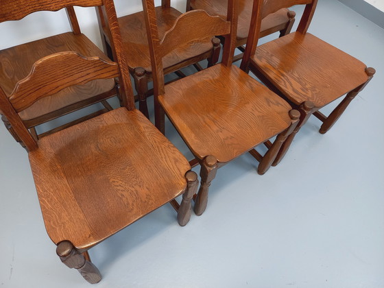 Image 1 of Suite Of 6 Vintage Brutalist 60's Oak Chairs