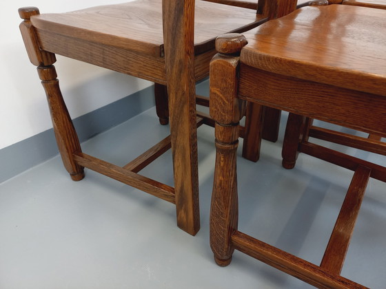 Image 1 of Suite Of 6 Vintage Brutalist 60's Oak Chairs