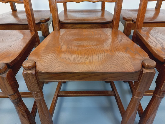 Image 1 of Suite Of 6 Vintage Brutalist 60's Oak Chairs