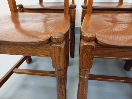 Image 1 of Suite Of 6 Vintage Brutalist 60's Oak Chairs