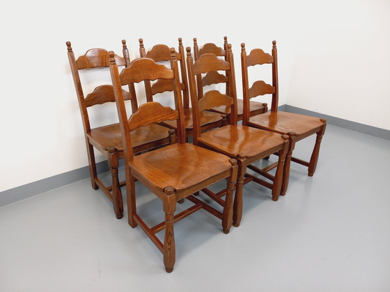 Image 1 of Suite Of 6 Vintage Brutalist 60's Oak Chairs