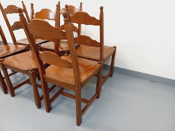 Image 1 of Suite Of 6 Vintage Brutalist 60's Oak Chairs