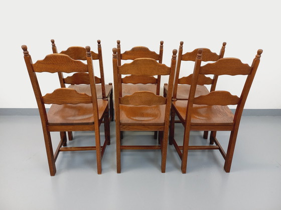 Image 1 of Suite Of 6 Vintage Brutalist 60's Oak Chairs