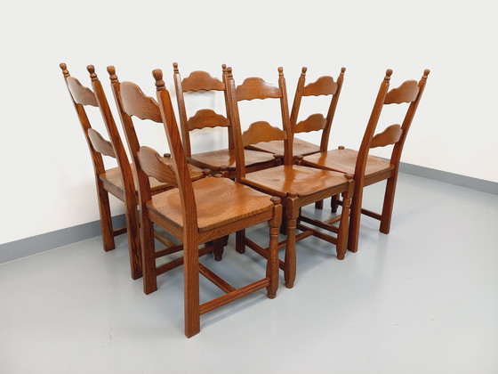Image 1 of Suite Of 6 Vintage Brutalist 60's Oak Chairs