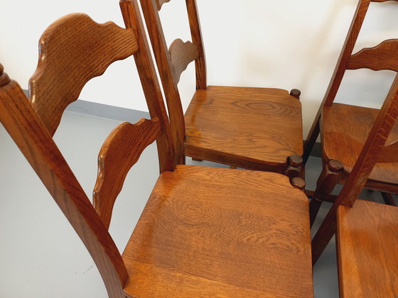 Image 1 of Suite Of 6 Vintage Brutalist 60's Oak Chairs