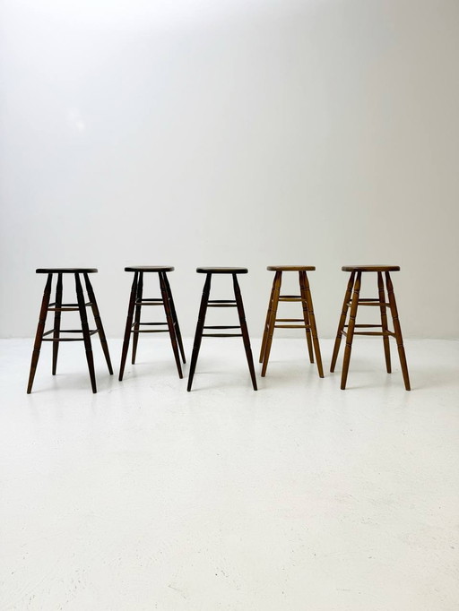 5 tabourets de bar en bois massif, style campagnard