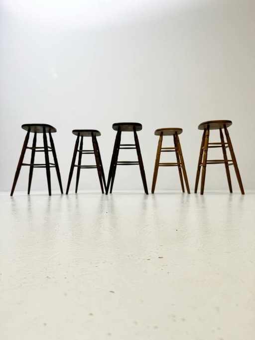 5 tabourets de bar en bois massif, style campagnard