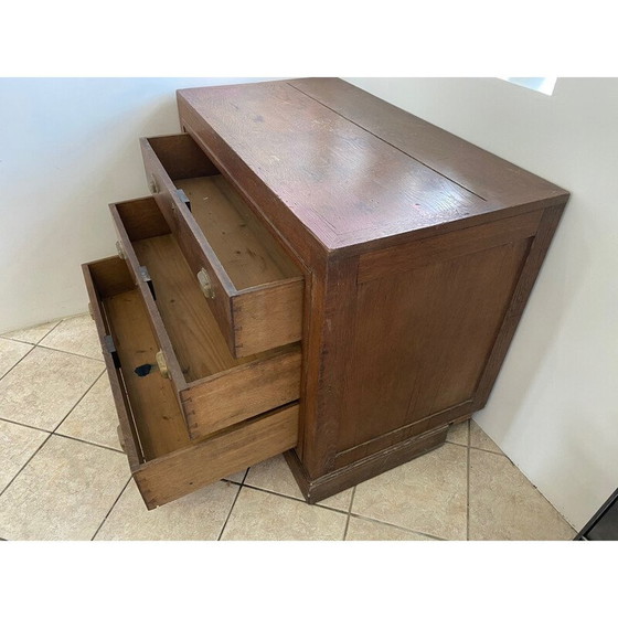 Image 1 of Mobiletto artigianale vintage con 3 grandi cassetti in rovere, 1900