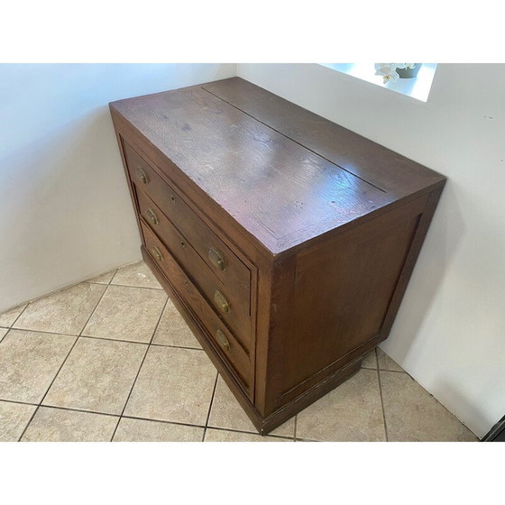 Image 1 of Mobiletto artigianale vintage con 3 grandi cassetti in rovere, 1900