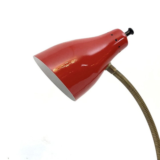Image 1 of Vintage flexible lamp in brass and red lacquer, Italy 1950