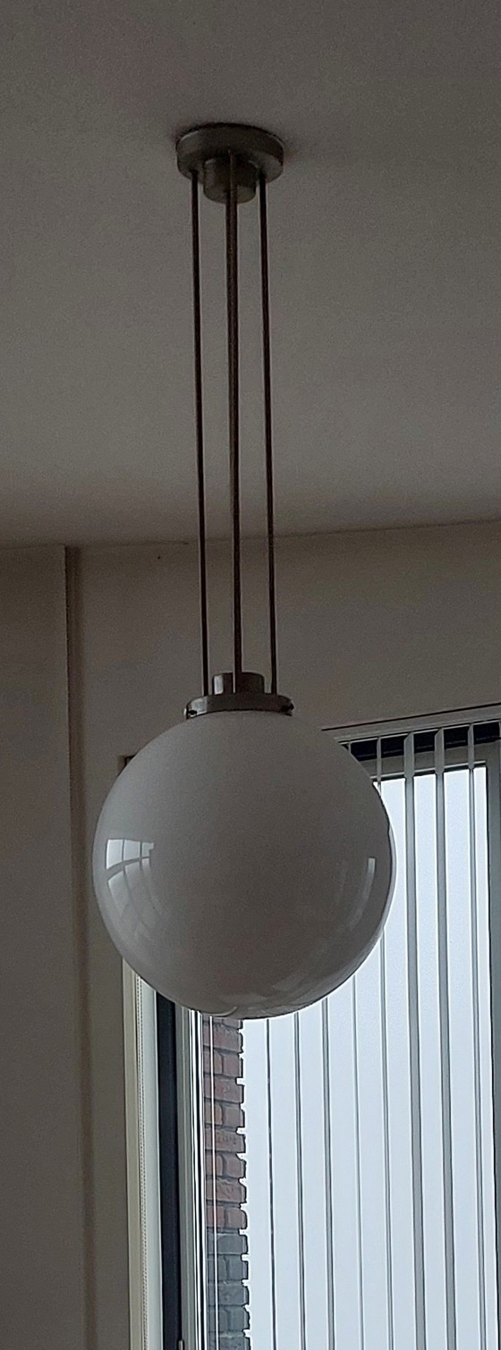 Image 1 of 2X Art Deco Pendant Lamp With 4 Tubes And Spherical Opal Glass