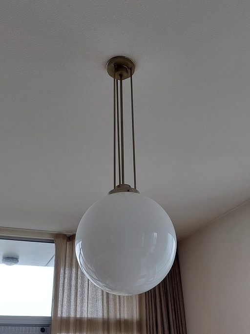 2X Art Deco Pendant Lamp With 4 Tubes And Spherical Opal Glass