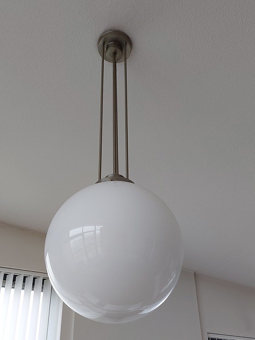 2X Art Deco Pendant Lamp With 4 Tubes And Spherical Opal Glass