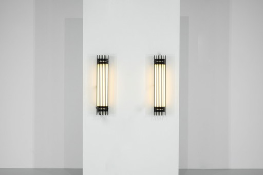 Two Glass Wall Lights For Fab , Italy 1970S.