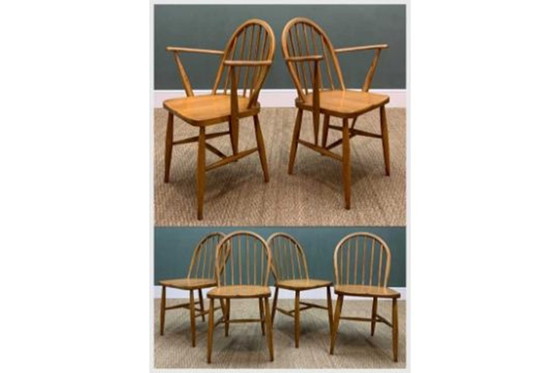 Image 1 of Set di 6 sedie da pranzo vintage Ercol Windsor di metà secolo