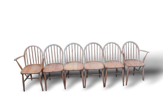 Image 1 of Set di 6 sedie da pranzo vintage Ercol Windsor di metà secolo