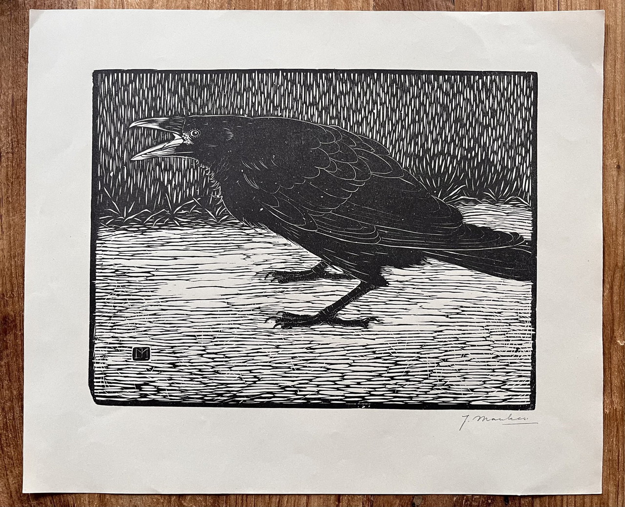 Jan Mankes 1889-1920 / Original Woodcut Screaming Crow 1918 | €450