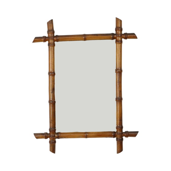 Image 1 of Antique Wooden Faux Bamboo Mirror