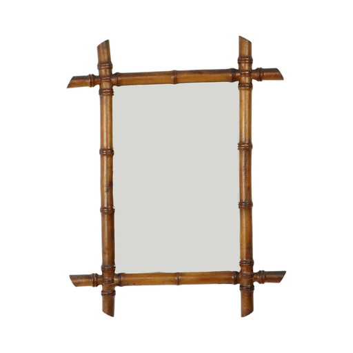 Miroir antique en bois et faux bambou