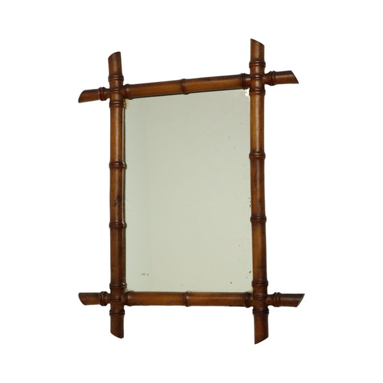 Image 1 of Antique Wooden Faux Bamboo Mirror