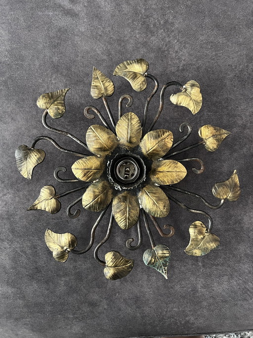 Wall Lamp, Made Of Wrought Iron, With Floral Motif, 1950 Approx.