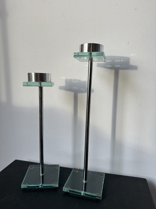 Unique Design Vase and Candle Holders - Aluminum and Glass