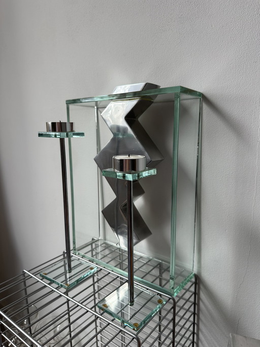 Unique Design Vase and Candle Holders - Aluminum and Glass