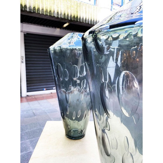 Image 1 of Pair of vintage smoked grey Murano glass vases by Renzo Stellon by Salvatia murano, 2009