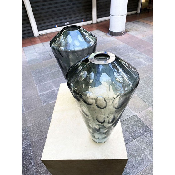 Image 1 of Pair of vintage smoked grey Murano glass vases by Renzo Stellon by Salvatia murano, 2009