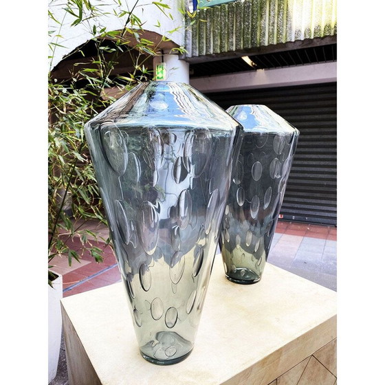 Image 1 of Pair of vintage smoked grey Murano glass vases by Renzo Stellon by Salvatia murano, 2009