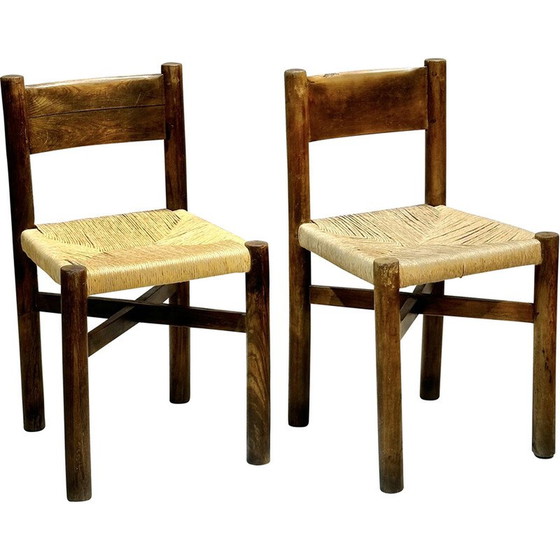 Image 1 of Pair of vintage ash chairs by Charlotte Perriand Merribel, 1950