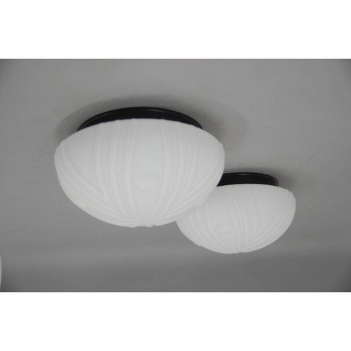 Pair of vintage metal and glass ceiling lamps, 1990