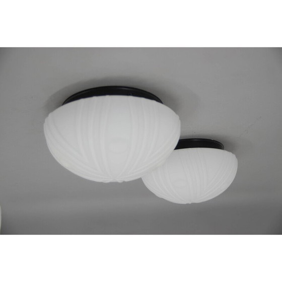 Image 1 of Pair of vintage metal and glass ceiling lamps, 1990