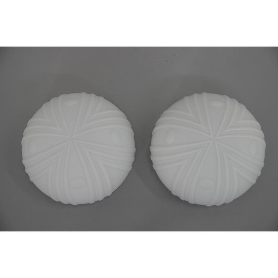 Image 1 of Pair of vintage metal and glass ceiling lamps, 1990