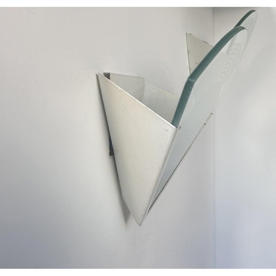Image 1 of Pair of vintage wall lamp in white lacquered metal and sandblasted glass, France 1970