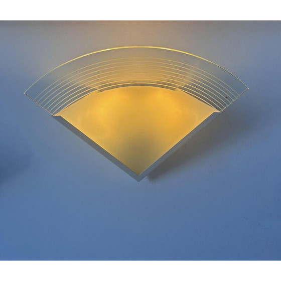 Image 1 of Pair of vintage wall lamp in white lacquered metal and sandblasted glass, France 1970