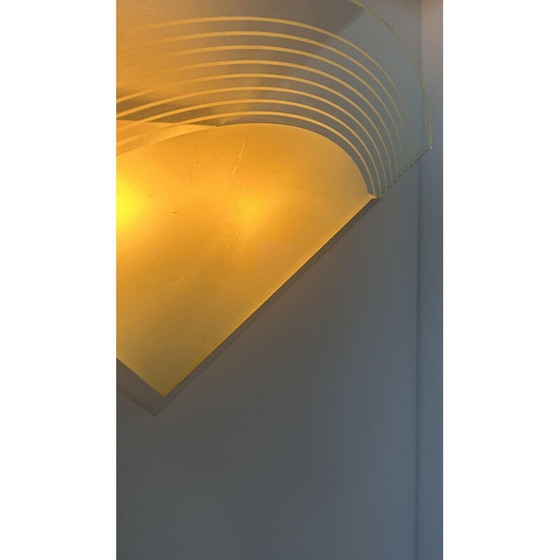 Image 1 of Pair of vintage wall lamp in white lacquered metal and sandblasted glass, France 1970