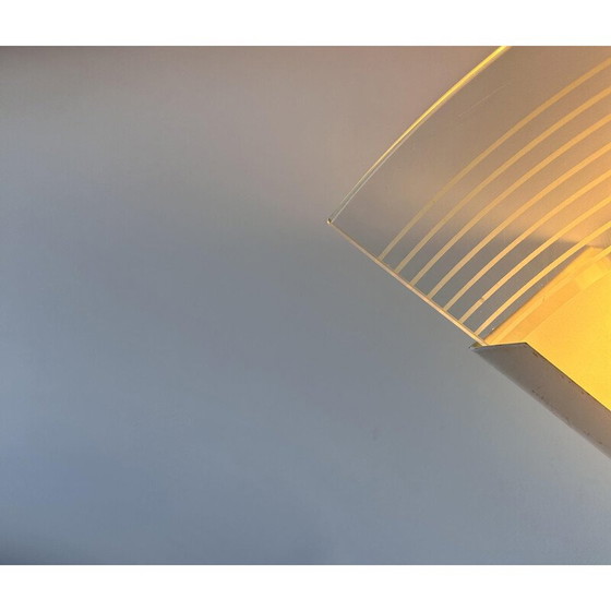 Image 1 of Pair of vintage wall lamp in white lacquered metal and sandblasted glass, France 1970