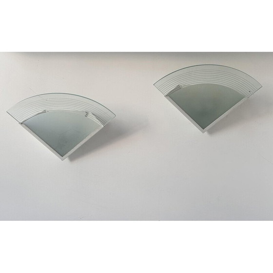 Image 1 of Pair of vintage wall lamp in white lacquered metal and sandblasted glass, France 1970