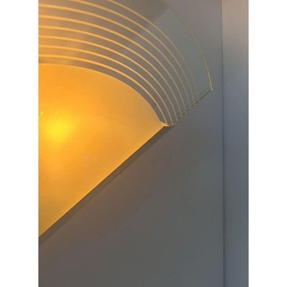 Image 1 of Pair of vintage wall lamp in white lacquered metal and sandblasted glass, France 1970