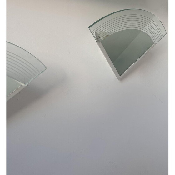Image 1 of Pair of vintage wall lamp in white lacquered metal and sandblasted glass, France 1970