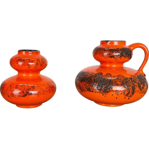 Par de jarrones vintage de lava gruesa de cerámica "Orange" de Spara, Alemania, década de 1970