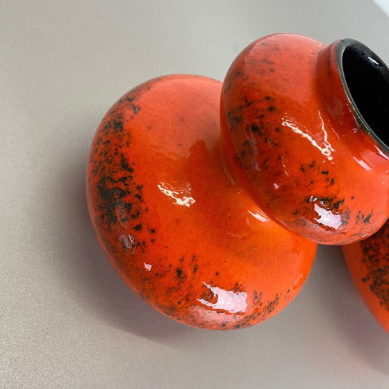 Image 1 of Pair of vintage pottery fat lava vases "Orange" by Spara, Germany 1970s