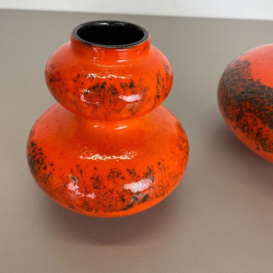 Image 1 of Pair of vintage pottery fat lava vases "Orange" by Spara, Germany 1970s
