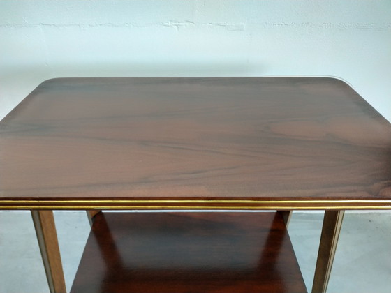 Image 1 of Carrello portavasi vintage con intarsi in ottone e ruote