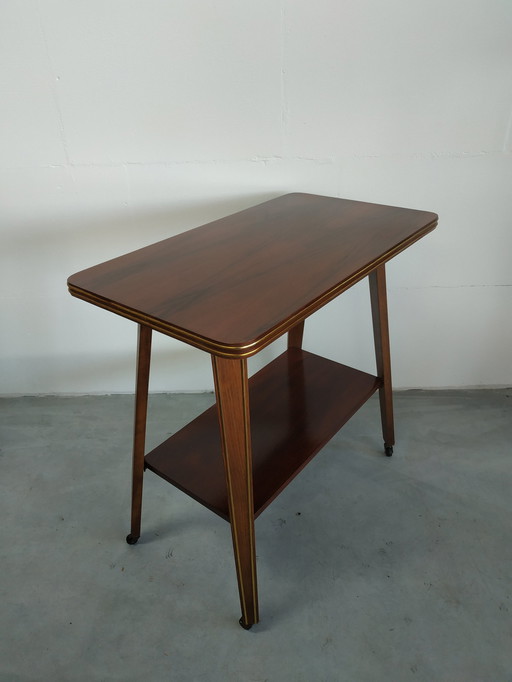Vintage Plant Table Side Table Trolley with Brass Inlay and Wheels