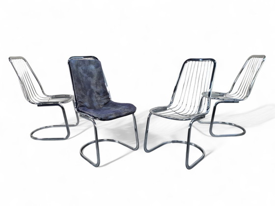 Image 1 of 4 X Gastone Rinaldi Style Chromeplated Tubular High End Italian Dining Chairs